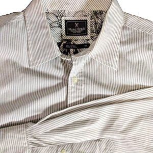 Ecko Unltd Mens 2XL XXL Striped Brown White Long‎ Sleeve Button Cotton Shirt